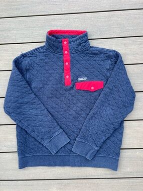 Patagonia Quilted Snap Pullover - Navy with Red Accents